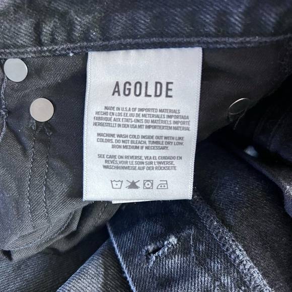 AGOLDE women's button fly jeans 24 bootcut raw hem distressed denim black cotton - Picture 7 of 8